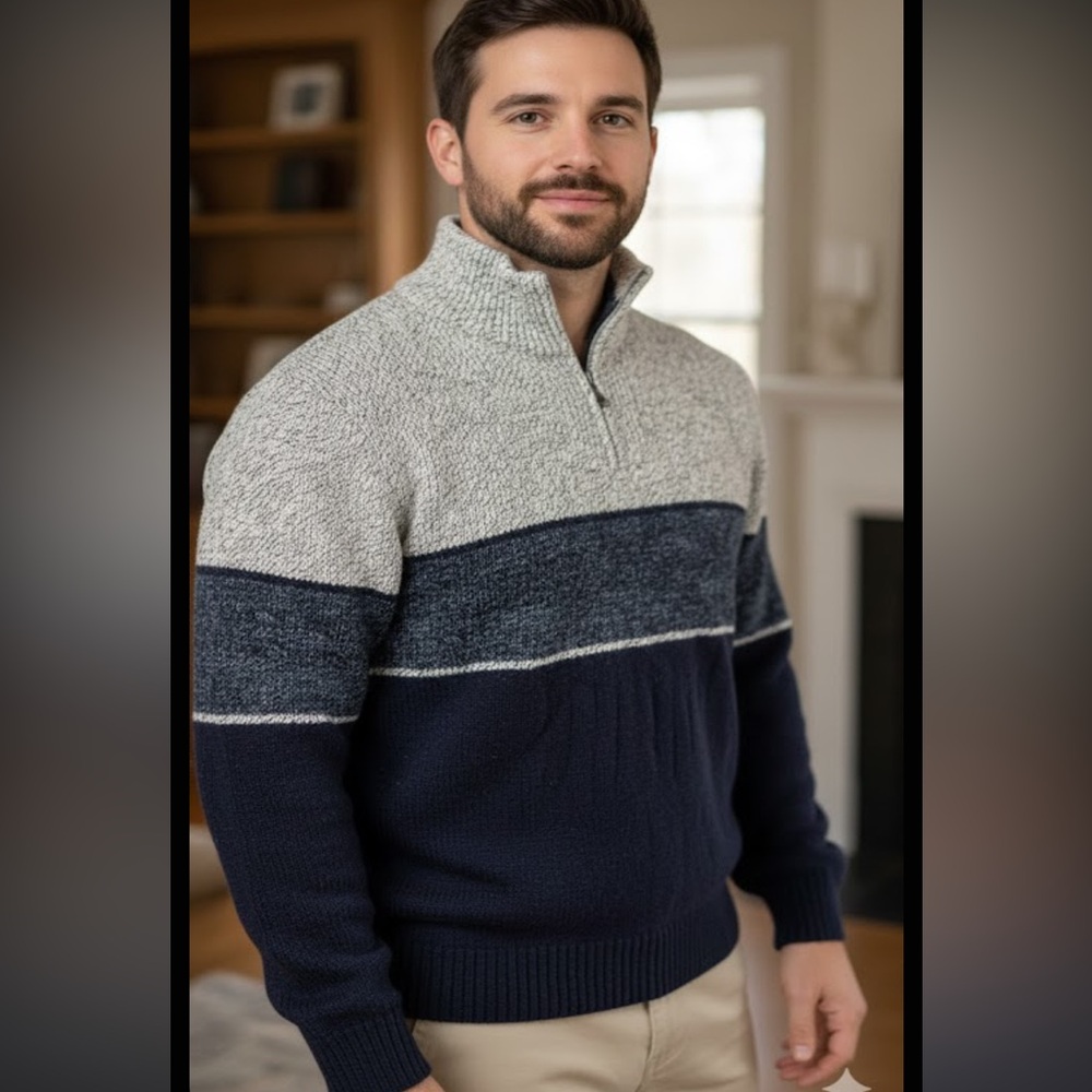 Men’s Quarter Zip Heavy Knit Long Sleeve Sweater sz L